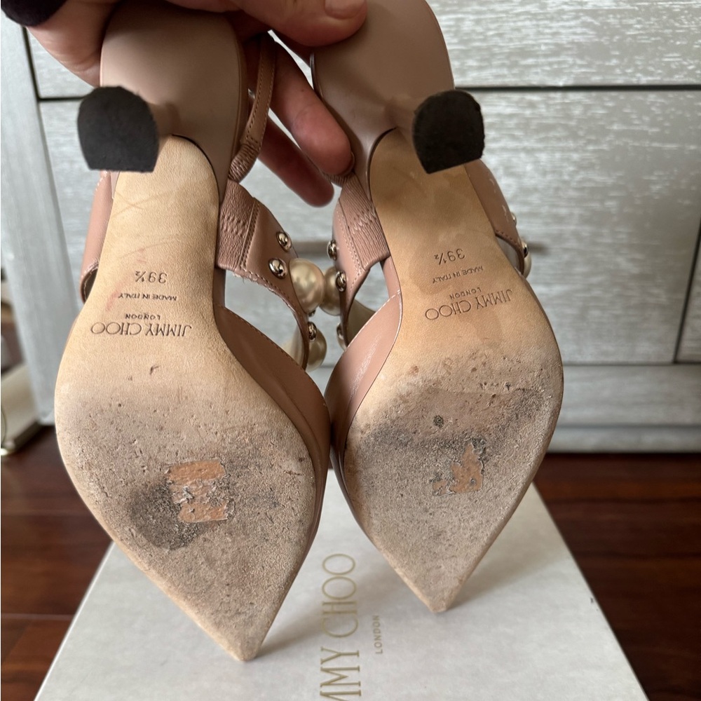 Jimmy Choo Blush Pearl Studded Sling back Heels - Picture 13 of 16